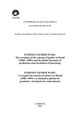 FEMINIST GENDER WARS: the Reception of the Concept of Gender in Brazil (1980S -1990S) and the Global Dynamics of Production and Circulation of Knowledge