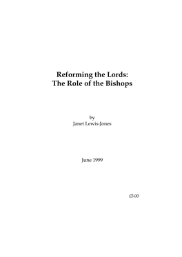 Reforming the Lords: the Role of the Bishops