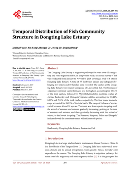 Temporal Distribution of Fish Community Structure in Dongting Lake Estuary