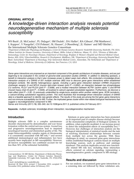 A Knowledge-Driven Interaction Analysis Reveals Potential Neurodegenerative Mechanism of Multiple Sclerosis Susceptibility