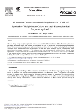 Synthesis of Molybdenum Oxides and Their Electrochemical Properties Against Li