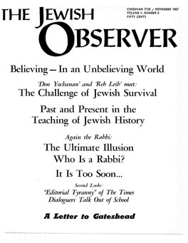 In an Unbelieving World the Challenge of Jewish Survival Past