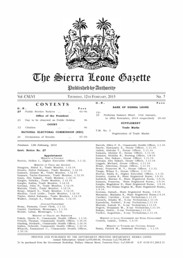 The Sierra Leone Gazette Published by Authority