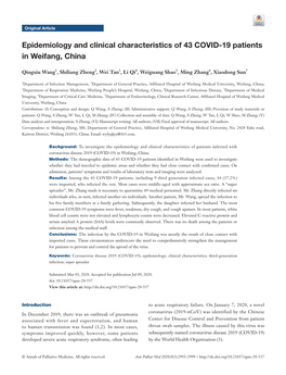 Epidemiology and Clinical Characteristics of 43 COVID-19 Patients in Weifang, China