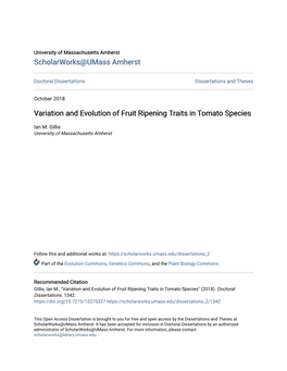 Variation and Evolution of Fruit Ripening Traits in Tomato Species