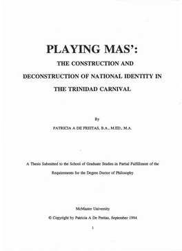 The Construction and Deconstruction of National Identity in the Trinidad