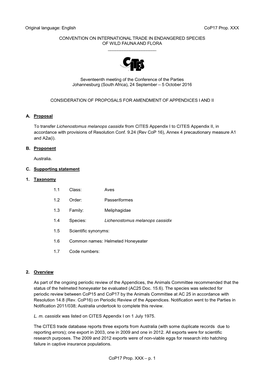 Helmeted Honeyeater App I to App II Proposal Cop17