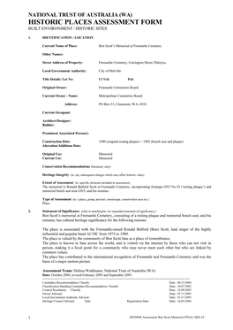 Historic Places Assessment Form Built Environment / Historic Sites