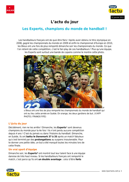 Les Experts, Champions Du Monde De Handball ! – 1Jour1actu.Com – L&