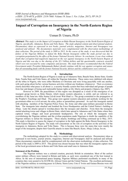 Impact of Corruption on Insurgency in the North-Eastern Region of Nigeria