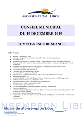 Conseil Municipal Du 19 Decembre