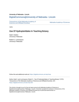 Use of Hydropterldales in Teaching Botany