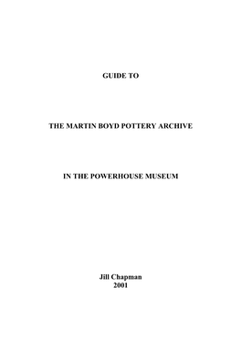 Guide to the Martin Boyd Pottery Archive in The