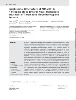 Insights Into 3D Structure of ADAMTS13: a Stepping Stone Towards Novel Therapeutic Treatment of Thrombotic Thrombocytopenic Purpura