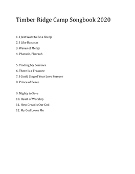 Timber Ridge Camp Songbook 2020