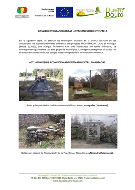 Dossier Fotográfico Obras Licitación Expediente 5/2012 Actuaciones De Acondicionamiento Ambiental Finalizadas