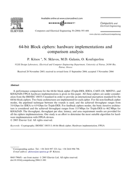 64-Bit Block Ciphers: Hardware Implementations and Comparison Analysis