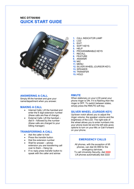 Nec Dterm Quick Start