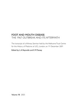 Foot and Mouth Disease: the 1967 Outbreak and Its Aftermath