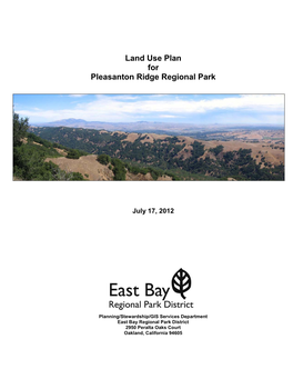 Pleasanton Ridge Land Use Plan Table of Contents