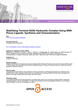 Stabilizing Terminal Ni(III)–Hydroxide Complex Using NNN- Pincer Ligands: Synthesis and Characterization