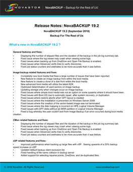 Release Notes: Novabackup 19.2 Novabackup 19.2 (September 2018) Backup for the Rest of Us