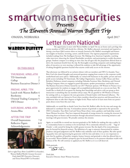 Letter from National the Opportunity to Meet with Warren Buffett on April 7Th Was an Honor and a Privilege That Twenty Members of SWS Will Cherish for a Lifetime