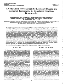 Comparison Between Magnetic Resonance Imaging and Computed Tomography for Stereotactic Coordinate Determination