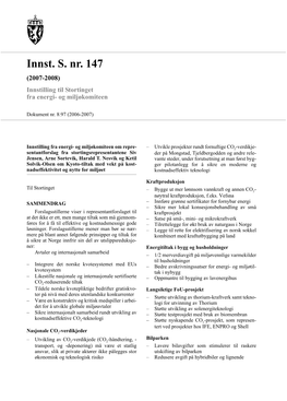Innst. S. Nr. 147 (2007-2008) Innstilling Til Stortinget Fra Energi- Og Miljøkomiteen