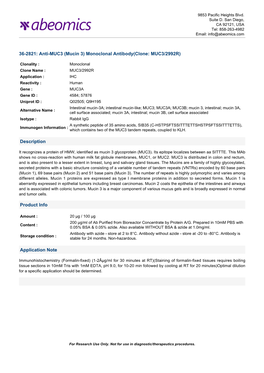 Monoclonal Antibody(Clone: MUC3/2992R)