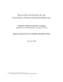 Evaluating the Extent of the Traditional Timbisha Shoshone Homeland