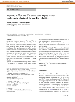 Disparity in Sr and Cs Uptake in Alpine Plants