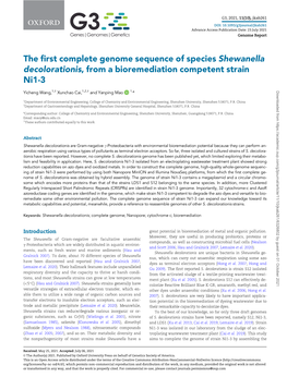 The First Complete Genome Sequence of Species Shewanella Decolorationis, from a Bioremediation Competent Strain Ni1-3