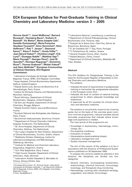 EC4 European Syllabus for Post-Graduate Training in Clinical Chemistry and Laboratory Medicine: Version 3 – 2005