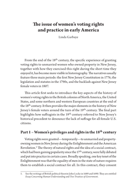 The Issue of Women's Voting Rights and Practice in Early America