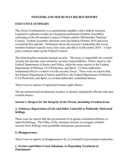 Switzerland 2020 Human Rights Report Executive