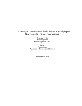 A Strategy to Implement and Fund a Long-Term, Multi-Purpose New Hampshire Stream Gage Network