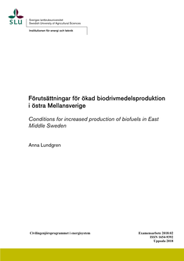 Förutsättningar För Ökad Biodrivmedelsproduktion I Östra Mellansverige