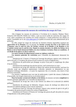 Renforcement Des Mesures De Restriction Des Usages De L'eau