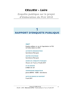 CELLIEU - Loire Enquête Publique Sur Le Projet D’Élaboration Du PLU 2018