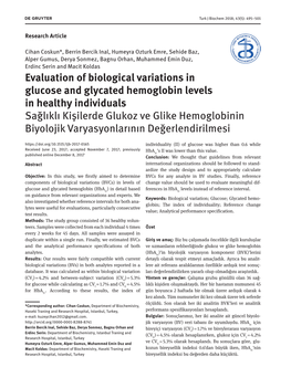 Evaluation of Biological Variations in Glucose and Glycated Hemoglobin