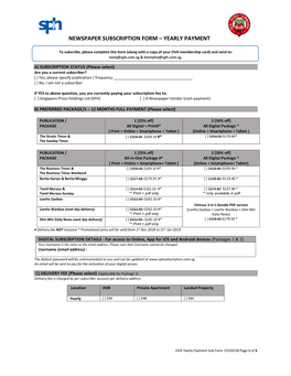 Newspaper Subscription Form – Yearly Payment