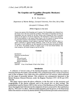 The Grapsidae and Ocypodidae (Decapoda: Brachyura) of Tanzania