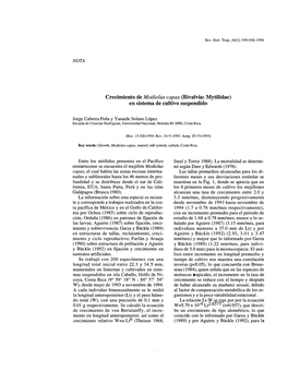 Crecimiento De Modiolus Capax (Bivalvia: Mytilidae) En Sistema De Cultivo Suspendido