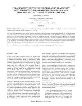 Foraging Movements and the Migration Trajectory of Flesh-Footed Shearwaters Puffinus Carneipes from the South Coast of Western Australia