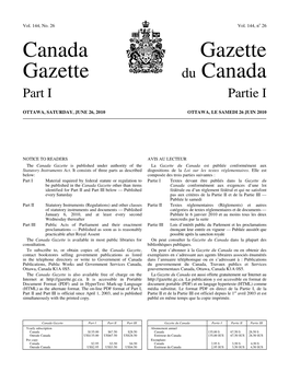 Canada Gazette, Part I