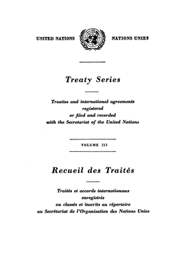 Treaty Series Recueil Des Traites