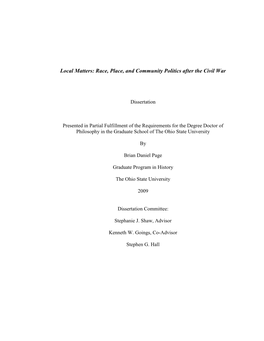 Race, Place, and Community Politics After the Civil War