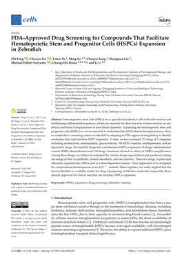 FDA-Approved Drug Screening for Compounds That Facilitate Hematopoietic Stem and Progenitor Cells (Hspcs) Expansion in Zebraﬁsh