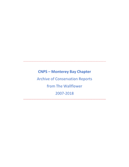 Monterey Bay Chapter Archive of Conservation Reports from the Wallflower 2007-2018